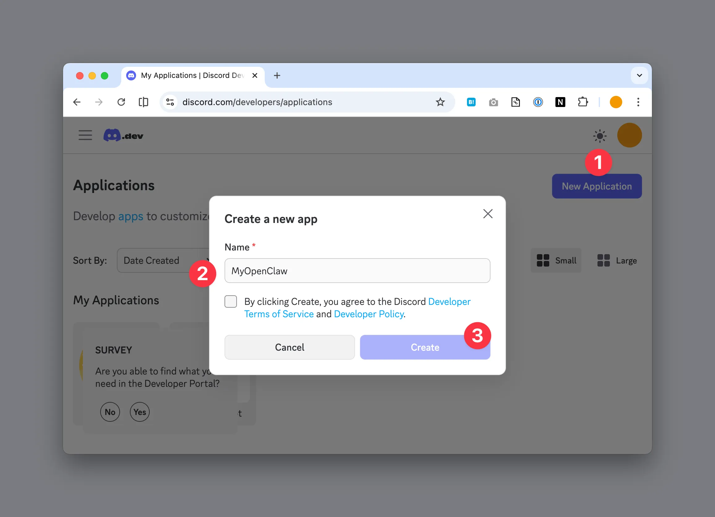 名前を適当に設定して「Create」
